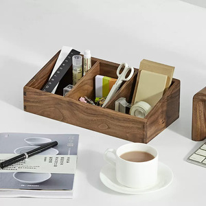 Organizador de Escritorio de Madera de Nogal Negro, Rectangular con Divisiones, Caja de Almacenamiento de Cosméticos, Tipo Vertical, Madera Sólida Compartimentada - Product Image 2