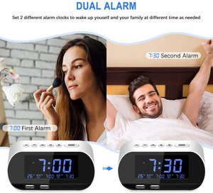 <strong>Alarm</strong> <strong>Clock</strong> Reloj <strong>Radio</strong> FM with Sleep Timer Dual USB Ports for Charging Dual <strong>Alarms</strong> Digital Table Desk <strong>Alarm</strong> <strong>Clock</strong> - Product Image 4