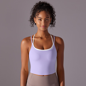 Wholesale Contrast Crisscross <b>Back</b> Longline Yoga Bra Padded Women Seamless Workout Sports Crop <b>Top</b> Slim Fit Fitness Activewear - Product Image 5
