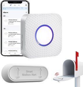 Sonnette d'alerte intelligente Tuya WiFi pour boîte <span class=keywords><strong>aux</strong></span> <span class=keywords><strong>lettres</strong></span>, portée 800 pieds, alarme sans fil résistante <span class=keywords><strong>aux</strong></span> intempéries avec LED clignotante, son et rappels téléphoniques (Wi-Fi 2,4 GHz) - Product Image 1
