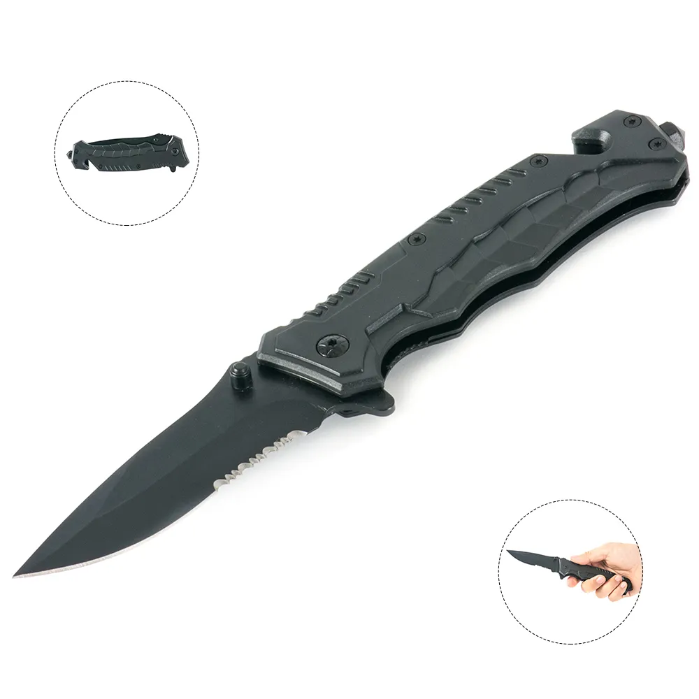 Outdoor Edc Portable Glass Breaker Rope Cutter Survival Camping Hunting Cutter Stainless Steel Folding Foldable Pocket Knife