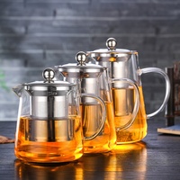 Ensemble de théière en verre avec infuseur en acier inoxydable, résistant à la chaleur, théière transparente, 3 tailles, poignée en D, pour la cuisine et la maison
