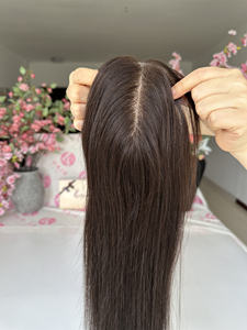 Stile dritto Topper 10x15 cm capelli vergini indiani toupet colore marrone scuro iniezione PU Base 12 16 20 pollici di lunghezza in magazzino - Product Image 3