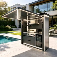 Premium Modulare Multifunktionale 304 Edelstahl Outdoor-Küchenzeile mit Einbau-Spüle, Dunstabzugshaube, Weinkühler und Hochleistungs-Kochbereich
