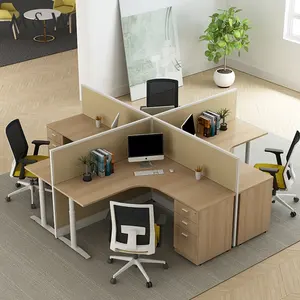 现代风格4抽屉电脑桌工作站木桌办公隔间