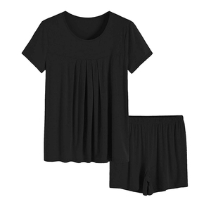 Customized Women's Pajamas Pleated Loungewear Top Shorts Bamboo Sleepwear Pjs Set Made With Organic Bamboo and Cotton Fabrics