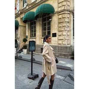 Manteau trench vintage pour femme Hosanna crème, double boutonnage, imprimé, en denim imperméable, rembourré en coton, pour printemps, hiver, automne - Product Image 1