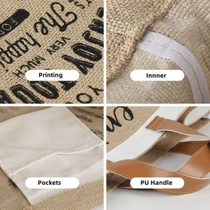 Custom Wholesale Reusable <b>Hessian</b> Shopper <b>Bag</b> Printed Large Natural Eco Friendly Burlap Jute Tote Beach <b>Shopping</b> <b>Bag</b> Custom Logo - Product Image 4