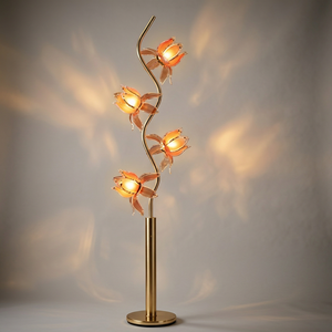 Lampadaire décoratif artistique à 4 lumières, abat-jour en forme de fleur de lotus, tige dorée courbée, lampe sur pied pour intérieur 4. - Product Image 3