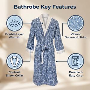 Peignoir en tricot doux double couche de qualité supérieure unisexe - Extérieur en microfibre imprimé avec doublure en polaire chaude pour l'hiver et comme cadeau - Product Image 2