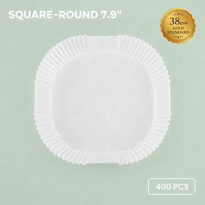 400 unidades de papel desechable antiadherente blanco de doble cara para freidora de aire, de 8 pulgadas, para hornear pan en cestas cuadradas o redondas, SGS - Product Image 1