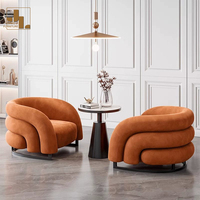 Fauteuil moderne en velours orange pour hôtel Fauteuil de loisir rembourré à cadre en bois simple pour chambre à coucher de salon