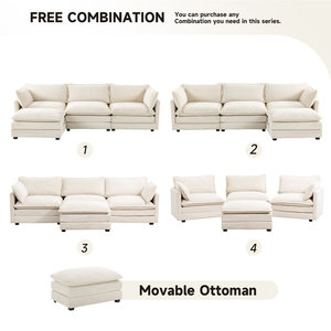 Fundas para Sofá Seccional en Forma de L Tapizadas en Color <span class=keywords><strong>Blanco</strong></span> Nube, Juego Modular de Muebles Modernos para Sala de Estar y Comedor - Product Image 4