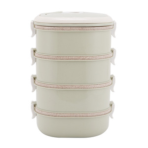Wheat Straw <b>Lunch</b> <b>Box</b> Three Layer Square Airtight Compartmentalized <b>Insulated</b> Bento <b>Box</b> For Meal Prep - Product Image 2