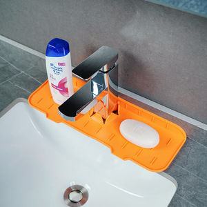 Faucet Splash Pad Silicone <b>Drain</b> Mat For Kitchen <b>Bathroom</b> Sink Waterproof Anti-Slip With Soap Holder Orange - Product Image 1
