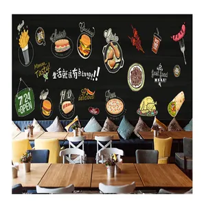 KOMNNI ekmek Burger batı Fast Food restoran endüstriyel dekor siyah arka plan duvar kağıdı 3D aperatif Bar duvar kağıdı