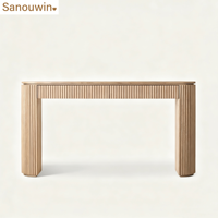 Console moderne en chêne massif cannelé avec 2 tiroirs, table d'appoint à bords arrondis pour entrée, couloir, villa et intérieur de maison