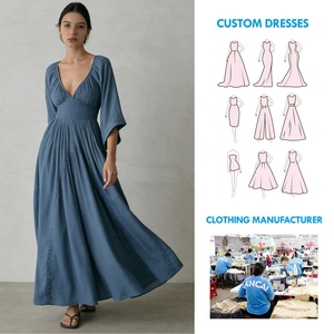 Produttore di Abiti da Donna, <span class=keywords><strong>Vestito</strong></span> <span class=keywords><strong>Lungo</strong></span> Elegante in Cotone su Misura <span class=keywords><strong>con</strong></span> Scollo a V Profondo, <span class=keywords><strong>Mezza</strong></span> <span class=keywords><strong>Manica</strong></span> e Finiture in Pizzo - Product Image 1