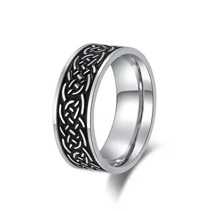 8毫米不锈钢戒指银色黑色新凯尔特永恒编织结黑油不锈钢戒指戒指饰品813