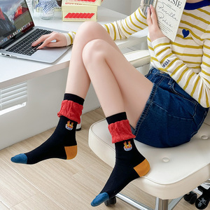 Chaussettes pour femmes en soie tricotées mi-mollet à la mode dessin animé mignon Ins corps laid drôle pour les étudiants du printemps et de l'automne frites - Product Image 2