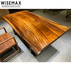 Wisemax - Mesa de jantar moderna para restaurante, mesa de jantar em madeira de nogueira maciça, com borda viva, ideal para uso industrial