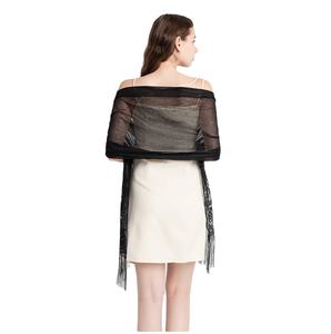 Venta al por mayor tela de encaje de las mujeres otras bufandas chal con borlas Sexy encaje <span class=keywords><strong>flores</strong></span> colores sólidos malla envuelve pañuelo para la cabeza Hijab - Product Image 3