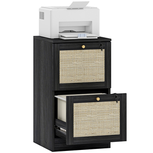 Meuble <span class=keywords><strong>de</strong></span> <span class=keywords><strong>rangement</strong></span> vertical étroit en rotin à 2 tiroirs, verrouillable <span class=keywords><strong>avec</strong></span> clé, bouton doré, pour <span class=keywords><strong>bureau</strong></span> à domicile - Product Image 6
