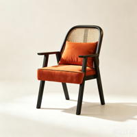 Fauteuil en rotin avec cadre en bois, chaise rembourrée à dossier en osier pour salon, chambre, balcon, bureau, appartement et café