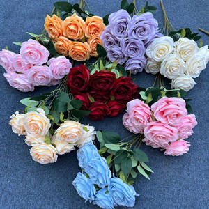 Venta al por mayor, 9 Uds., arbusto de flores rosas artificiales, ramo de flores rosas de seda blanca y roja de alta calidad para la decoración de la boda del hogar - Product Image 5