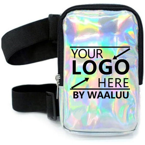Bolsa de Pierna Impermeable con Logotipo Personalizado WAALUU, Bolsa de Muslo Holográfica Plateada Láser, Bolsas de Pierna para Teléfono, Bolsa de Cuerpo para Brazo y Pierna para Mujer, Estilo Carnaval - Product Image 1