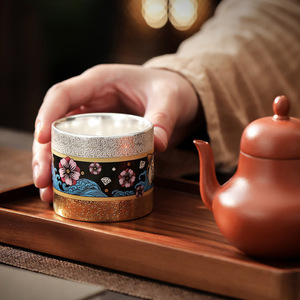 Tasse à thé plaquée argent, motif poisson émaillé, style oriental, tasse maîtresse en céramique, tasse de dégustation individuelle, boîte cadeau, origine Dehua - Product Image 3