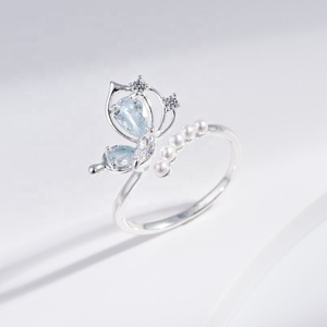 wholesale price plata 925 sterling <b>silver</b> summer <b>ring</b> fashion vintage girls open shell zircon <b>adjustable</b> pearl butterfly <b>rings</b> - Product Image 3