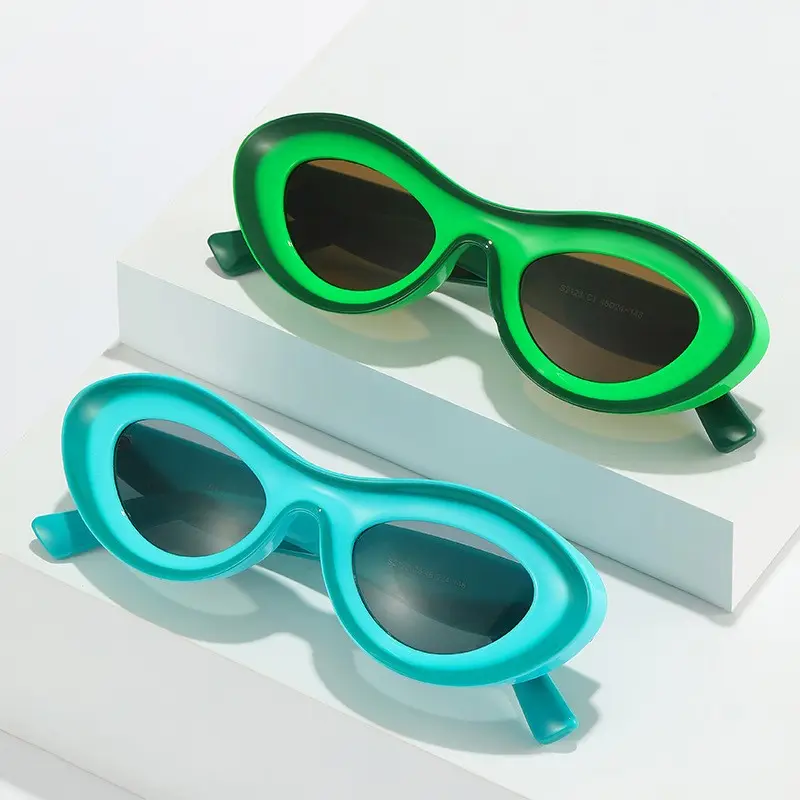 नवीनतम पंक अनोखा ओवल छोटे फ्रेम यूनिसेक्स धूप का चश्मा मिश्रित रंग हिप हॉप चश्मा