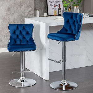 Swivel Velvet Adjustable Height Barstools Chrome Base Modern Design Eco-Friendly Comfortable Tufted Backs Set of 2 - Product Image 4