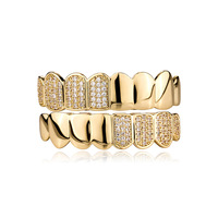Nouveau Plaqué Or Hip-Hop Diamant Grillz Micro Pavé 5A Cubic Zirconia Dents Glacé Bling CZ HipHop Bijoux