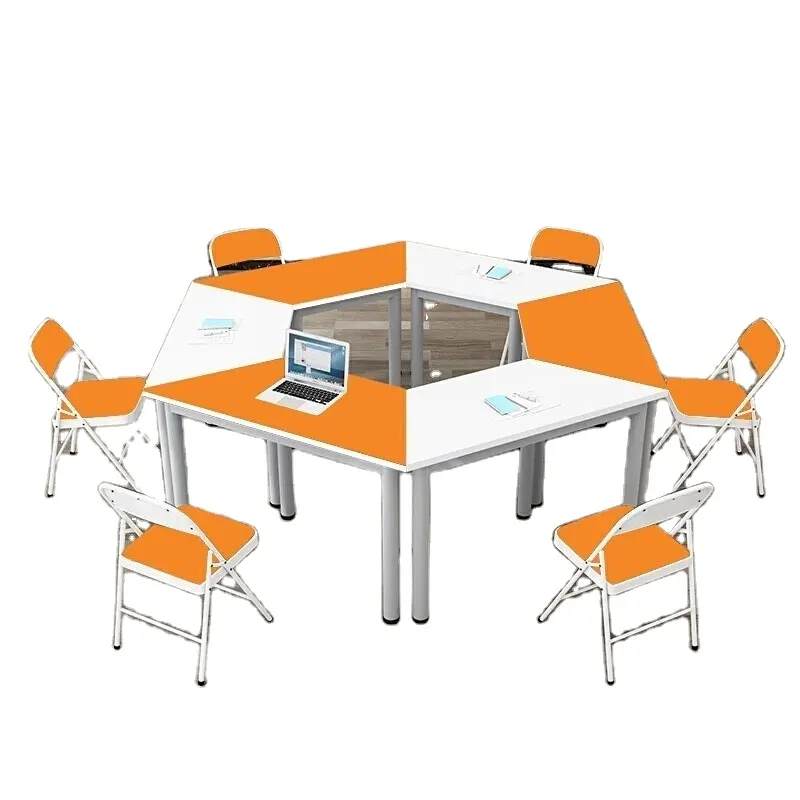 LANRANオレンジ & ホワイト木製トレーニングテーブルコンピューターデスクテーブルオフィス家具