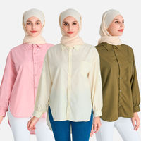 25 couleurs en gros dubaï femmes musulmanes robe Abaya tunique hauts à manches longues décontracté modeste coton polyester chemises musulmanes Blouses