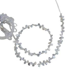 Colliers en perles d'eau douce naturelles de forme baroque, petites pétales argentées bleues, perles dispersées, bijoux semi-finis avec couleur blanche - Product Image 5