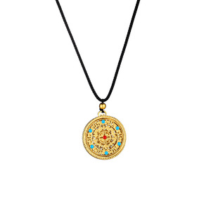 Traditional Chinese Style Gold Pendant Necklace Geometric Auspicious Pattern Unisex Everyday Wear - Product Image 5