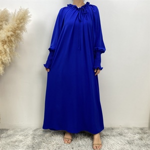 Only 9.9USD Muslim Women's A-line <b>Abaya</b> Dress Simple <b>Plain</b> Color with Adjustable Neck and Frill Elasticated Cuff 6 Colors (6764) - Product Image 5