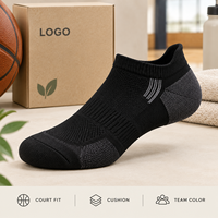 Chaussettes de sport basses noires pour basketball, avec coussinets de maintien de la cheville, talon rembourré, bout renforcé, maille respirante et manchette graduée