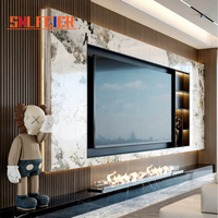 Meuble TV mural de luxe moderne pour salon, avec fond en carreaux de céramique marbrés, meuble TV mural, support en bois, mobilier de maison