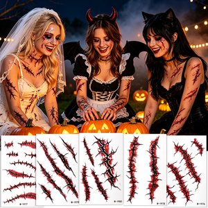 Tatuajes Temporales No Tóxicos, Pegatinas de Tatuajes de Zombis, Horror, Cicatrices Sangrientas, Marcas de Garras, Realistas, Resistentes al Agua, para Halloween y Cosplay - Product Image 1