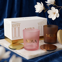 Pot à bougie en verre givré de luxe, cylindrique, avec couvercle en bambou et métal, récipient vide pour bougie, avec boîte cadeau, pots à bougie de luxe