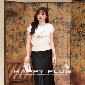 Happy Plus Nouveau haut tricoté brodé de style chinois à manches courtes pour femme, grande taille, coupe ample, épaisseur moyenne, avec étiquette - Product Image 1