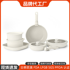 Non-Stick Cookware Set Maifan Stone Frying Pan Steak Pan Wok Detachable Handle Oven Safe 410 Stainless Steel Aluminum Alloy - Product Image 5