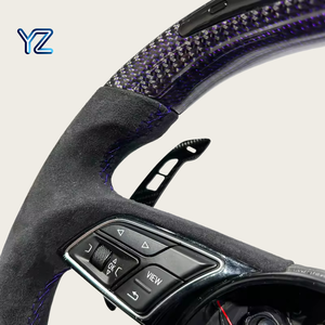 Volant en cuir et fibre de carbone violet et noir YZ pour <span class=keywords><strong>Audi</strong></span> B8 S3 <span class=keywords><strong>S4</strong></span> S5 RS3 RS4 RS5 B8.5 8P 8V B9 C7 A6 A7 RS6 RS7 A8 S6 S7 - Product Image 4