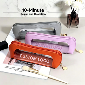 Sac de rangement compact en PU transparent <span class=keywords><strong>pour</strong></span> le maquillage, <span class=keywords><strong>pour</strong></span> les voyages, rangement cosmétique imperméable <span class=keywords><strong>pour</strong></span> crayon à sourcils, rouge à lèvres et soins du visage - Product Image 1