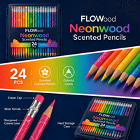 FLOWood Neonwood 24 crayons de couleur parfumés avec gommes intégrées, parfum fruité, crayons à dessin pour enfants, coloriage artistique