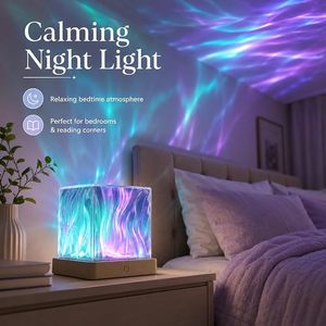 Lampe de projection d'ondes océaniques : Lumière ambiante RVB effet aurore avec télécommande, lampe décorative de chevet créative à ondulations d'eau 3D - Product Image 4